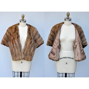 Vintage Rabbit Fur Stole Cape Capelet Wrap Shawl - 40s 50s Pin Up Rockabilly